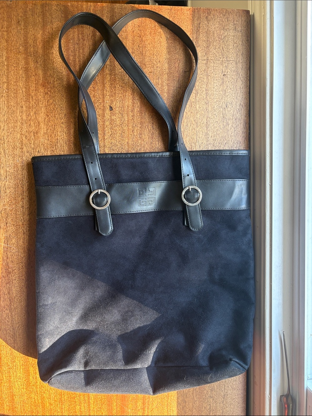 Givenchy Black Suede and Leather Tote with Ring-Strap Detail